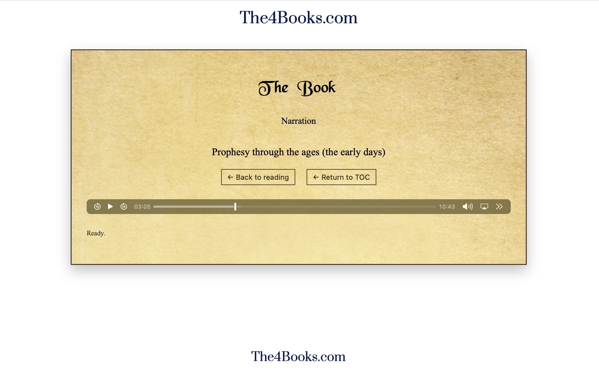 The dedicated Listen page with audio player and navigation buttons